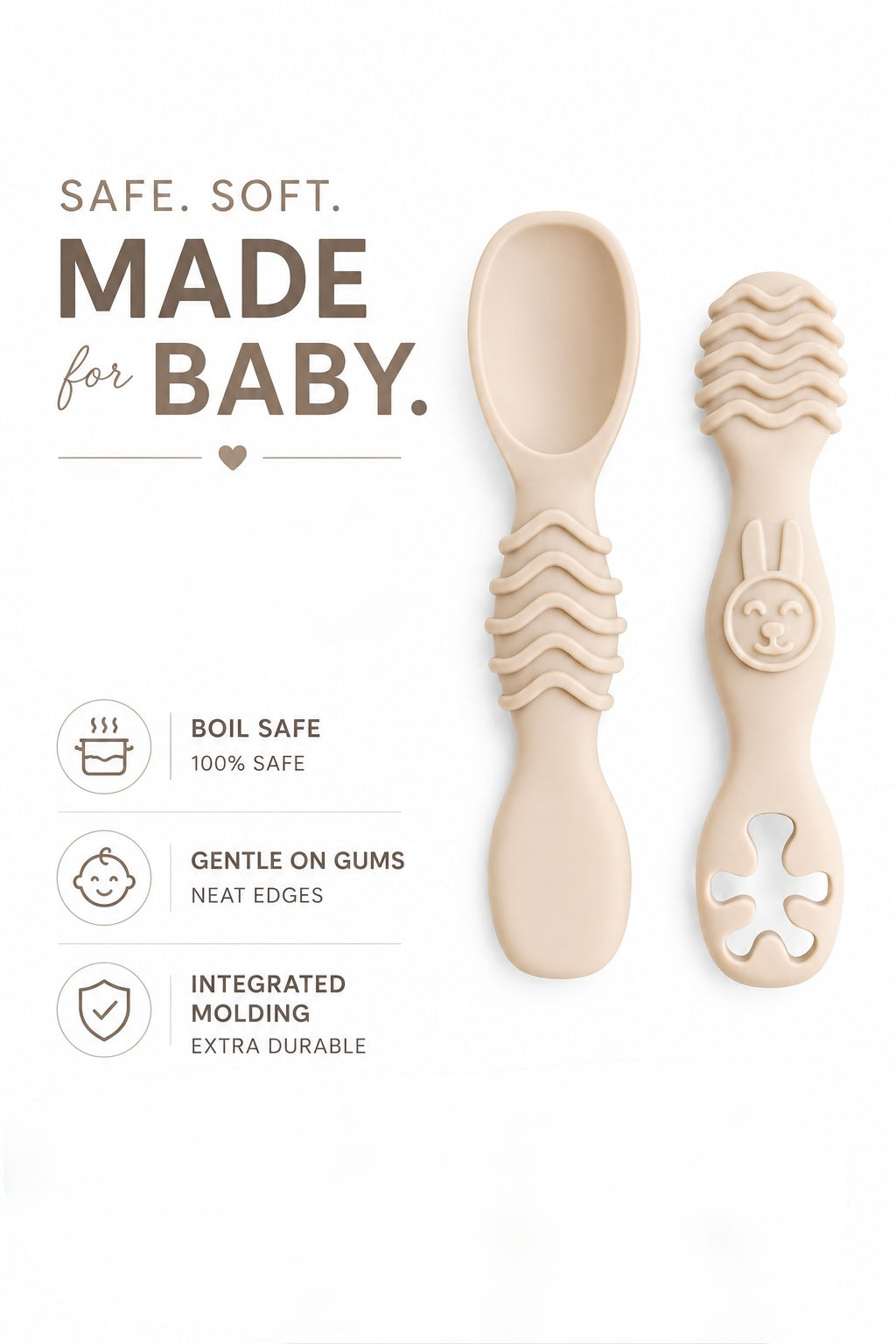 Beige Silicone Baby Spoon Set