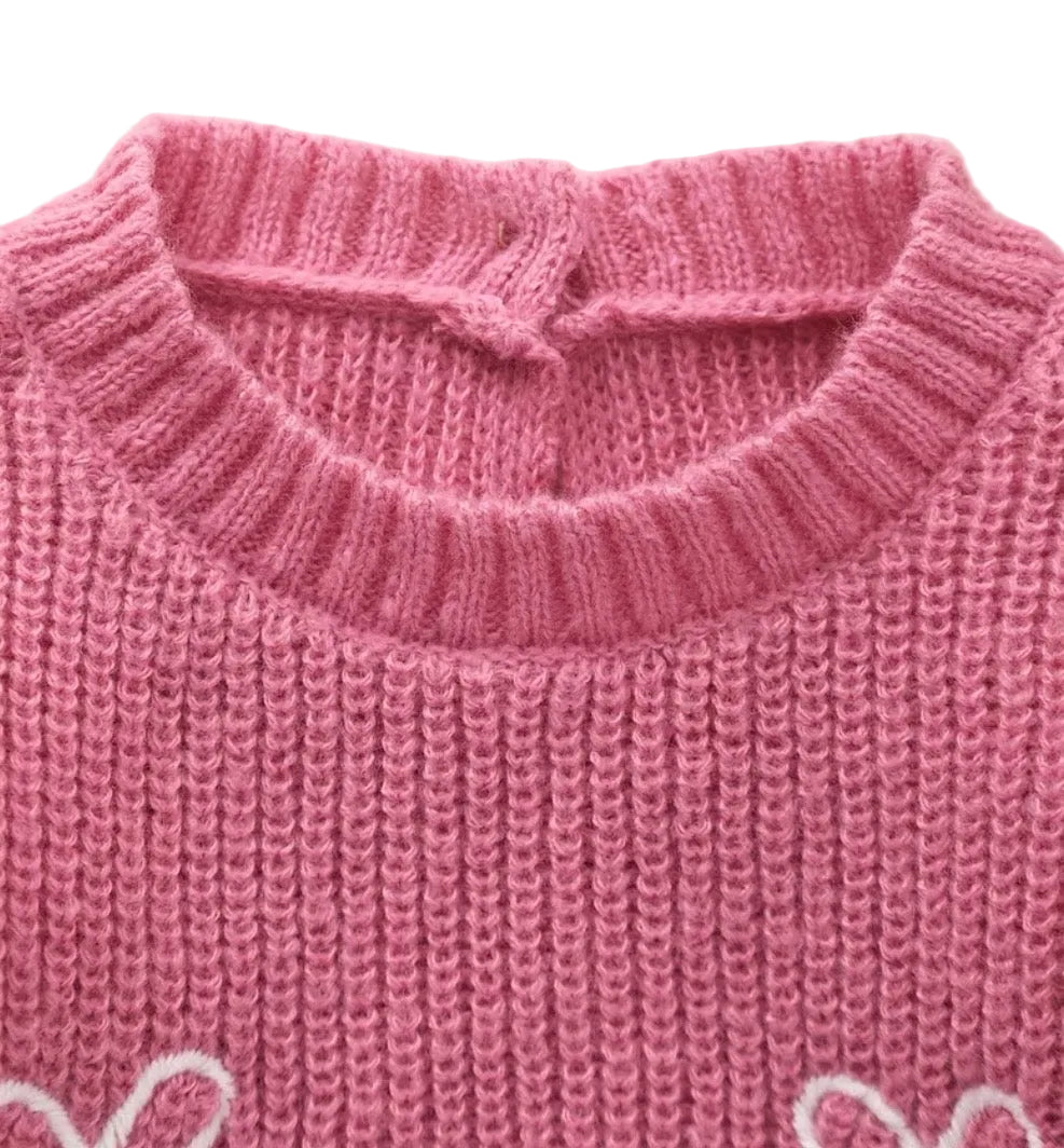 Pink Knitted Bow Babygrow