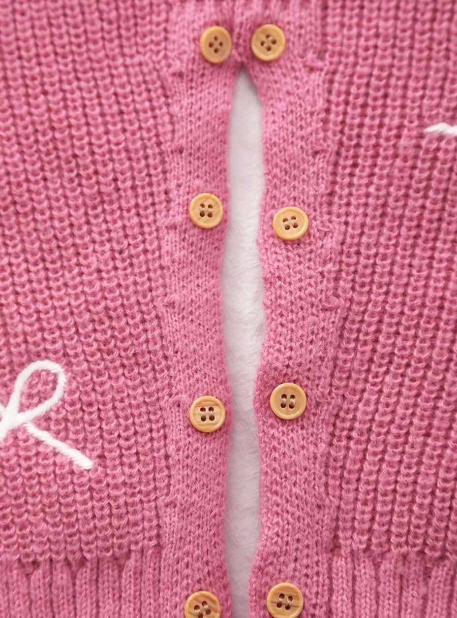 Pink Knitted Bow Babygrow